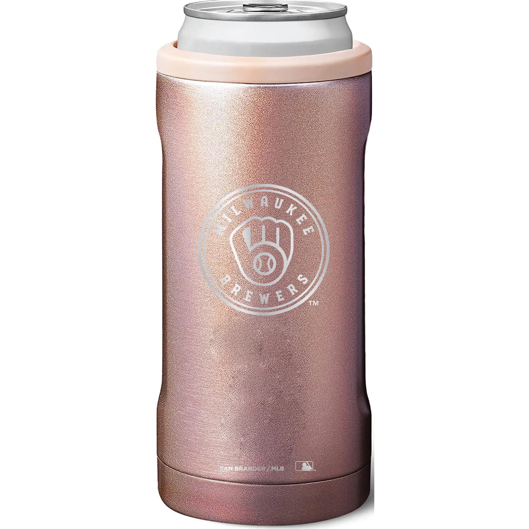 BruMate Milwaukee Brewers 12oz. Primary Mark Glitter Slim Can Cooler