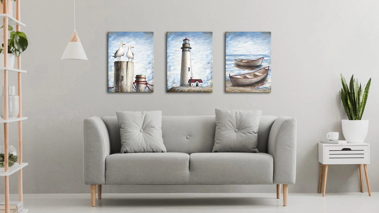 Visual Art Decor 3 pieces Framed Canvas Wall Art Clearance Lighthouse Modern Beach Wall Art Prints Pictures Posters Artwork Nautical Seagulls Lighthouses Boats Coastal Framed Decoration