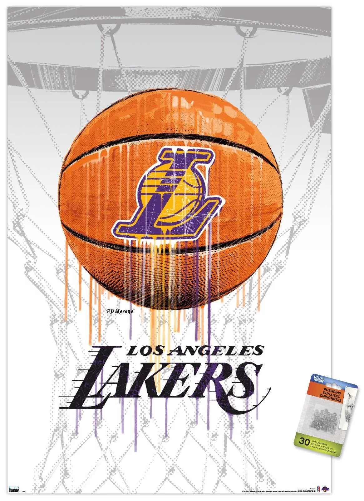 NBA Los Angeles Lakers - Drip Ball 20 Wall Poster with Push Pins, 22.375 x 34