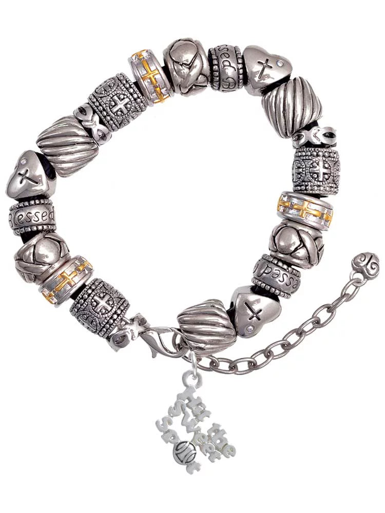 Silvertone Hit the Sweet Spot with Softball Silver Tone Christian Bead Bracelet
