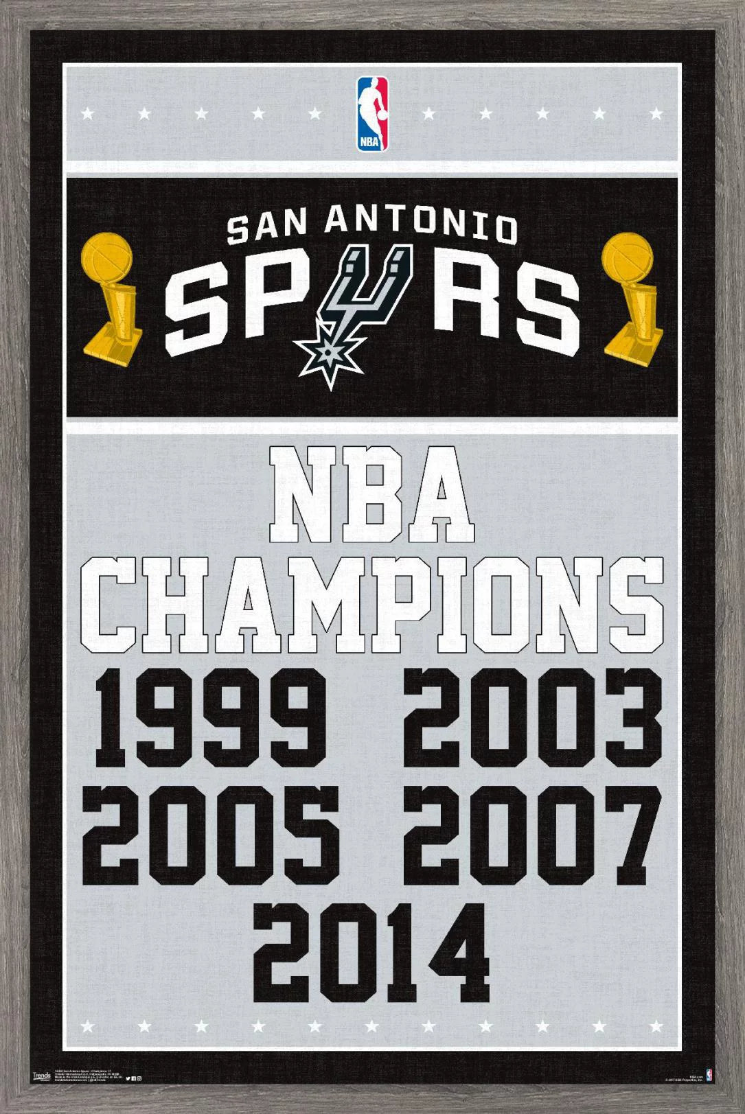 NBA San Antonio Spurs - Champions 17 Wall Poster, 14.725 x 22.375, Framed