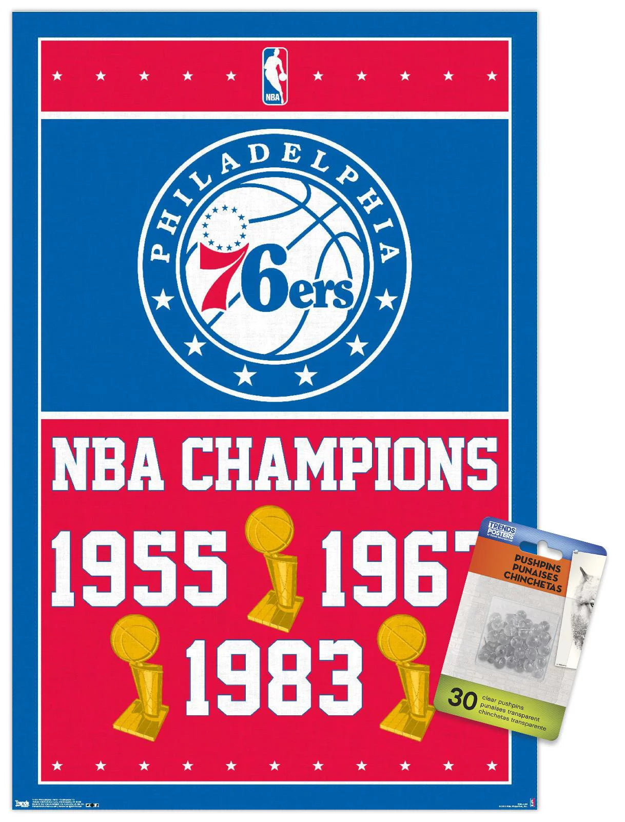 NBA Philadelphia 76ers - Champions 15 Wall Poster with Push Pins, 14.725 x 22.375