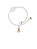 Delight Jewelry Silvertone Pink Ribbon with Softball - Silvertone Leaf Delicate Bracelet, 6.25+1.75