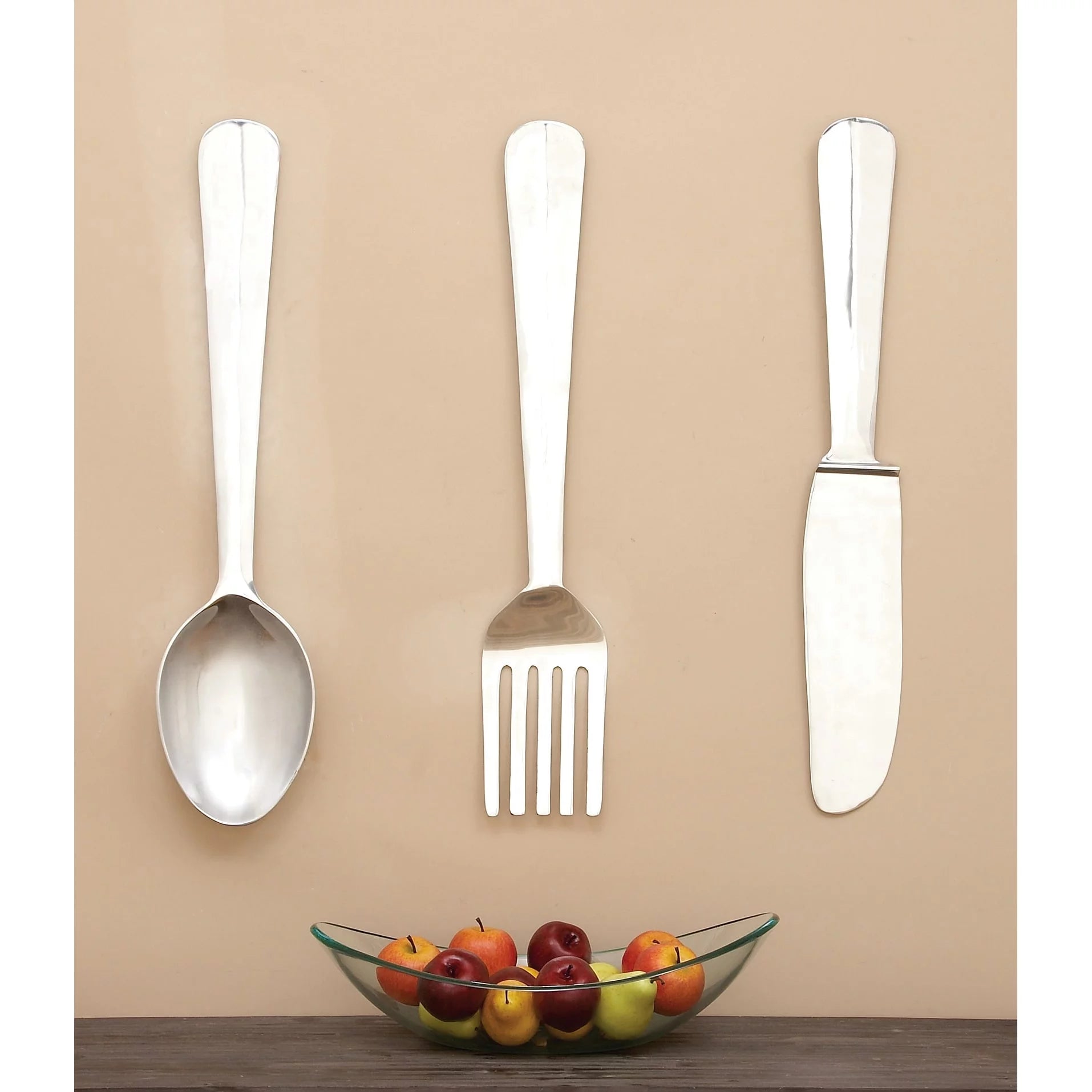 Studio 350 Silver Aluminum Knife, Spoon and Fork Utensils Wall Decor (Set of 3)