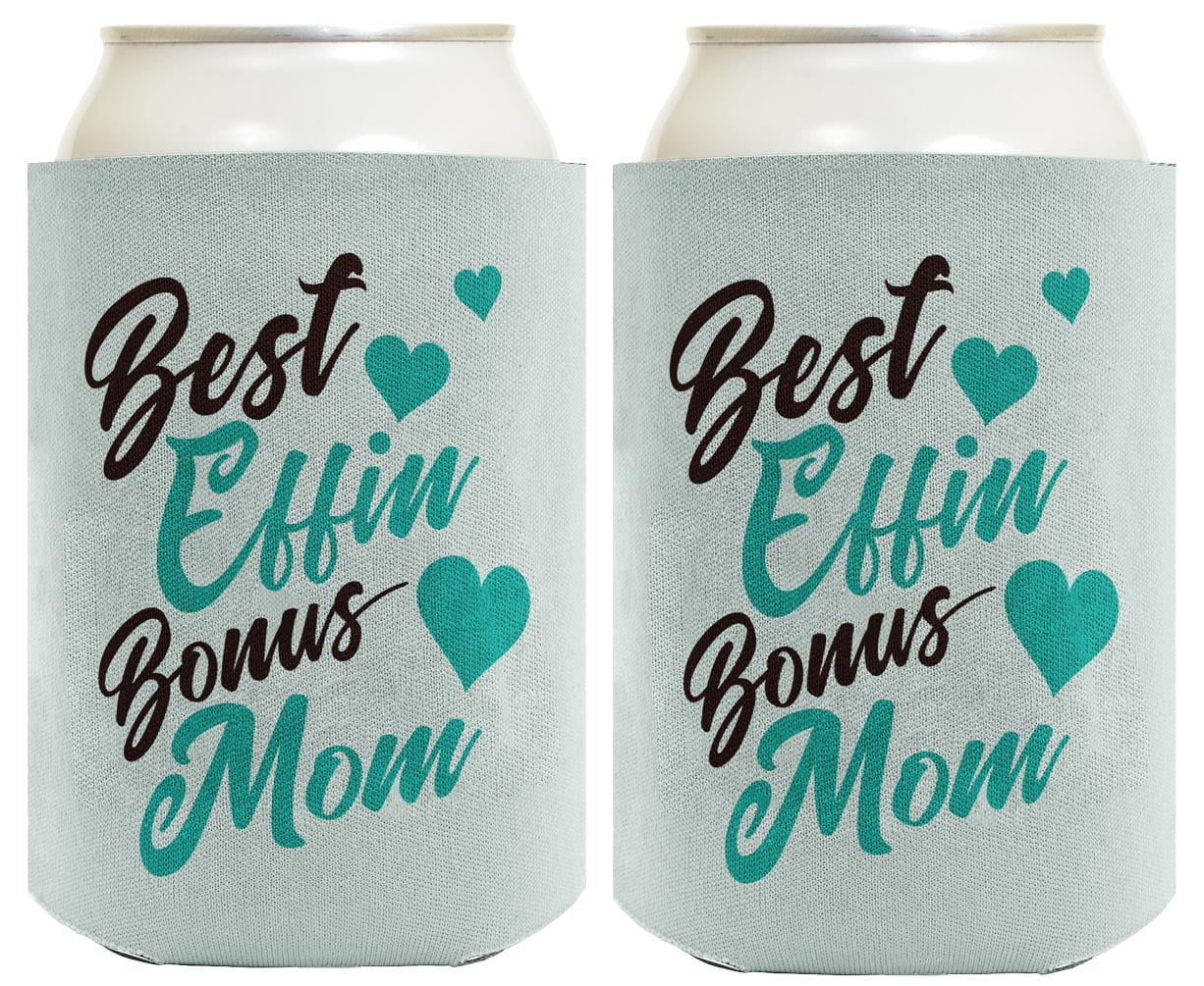 ThisWear Adoptive Mom Gifts for Women Best Effin Bon-s Mom Ever Teal Hearts 2-Pack Can Coolies Drink Coolers Teal Hearts