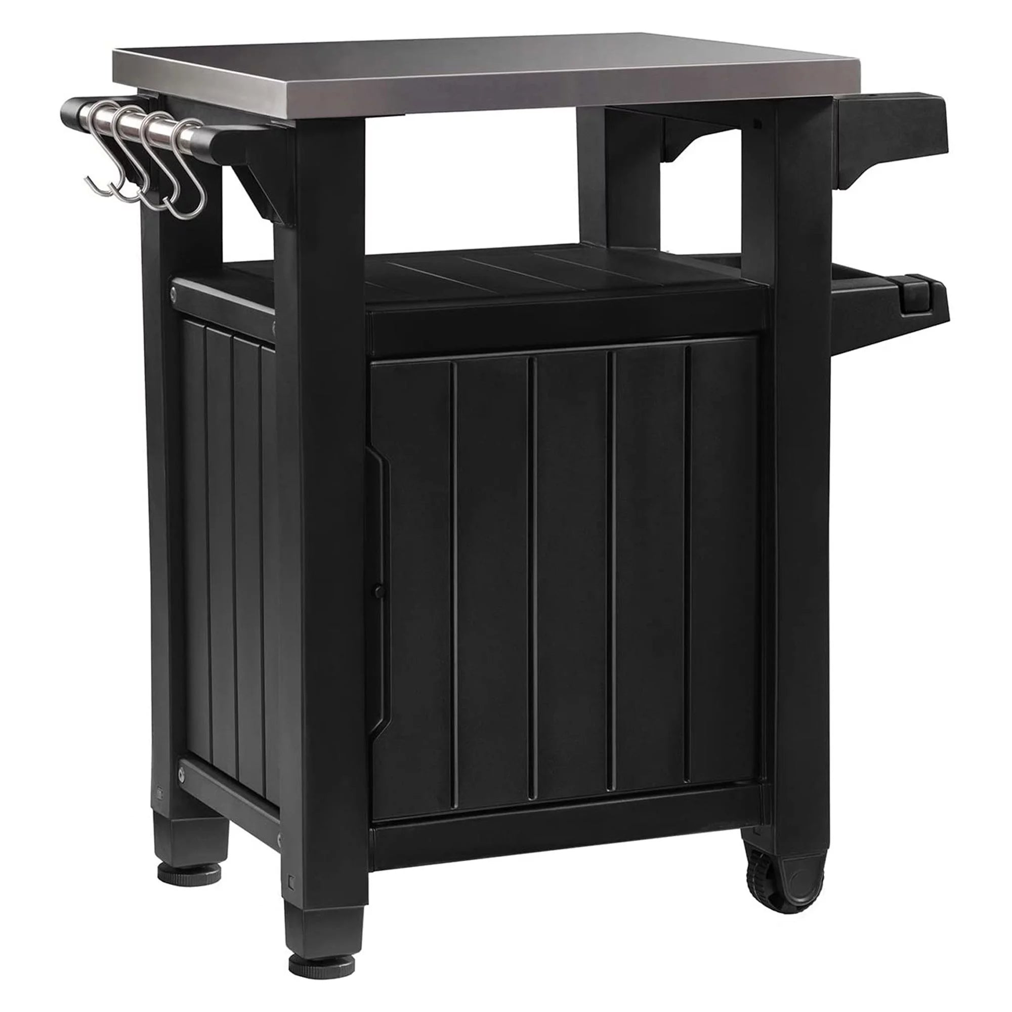Keter Unity 40 G Patio Storage Bar Cart with Stainless Steel Top, Grey