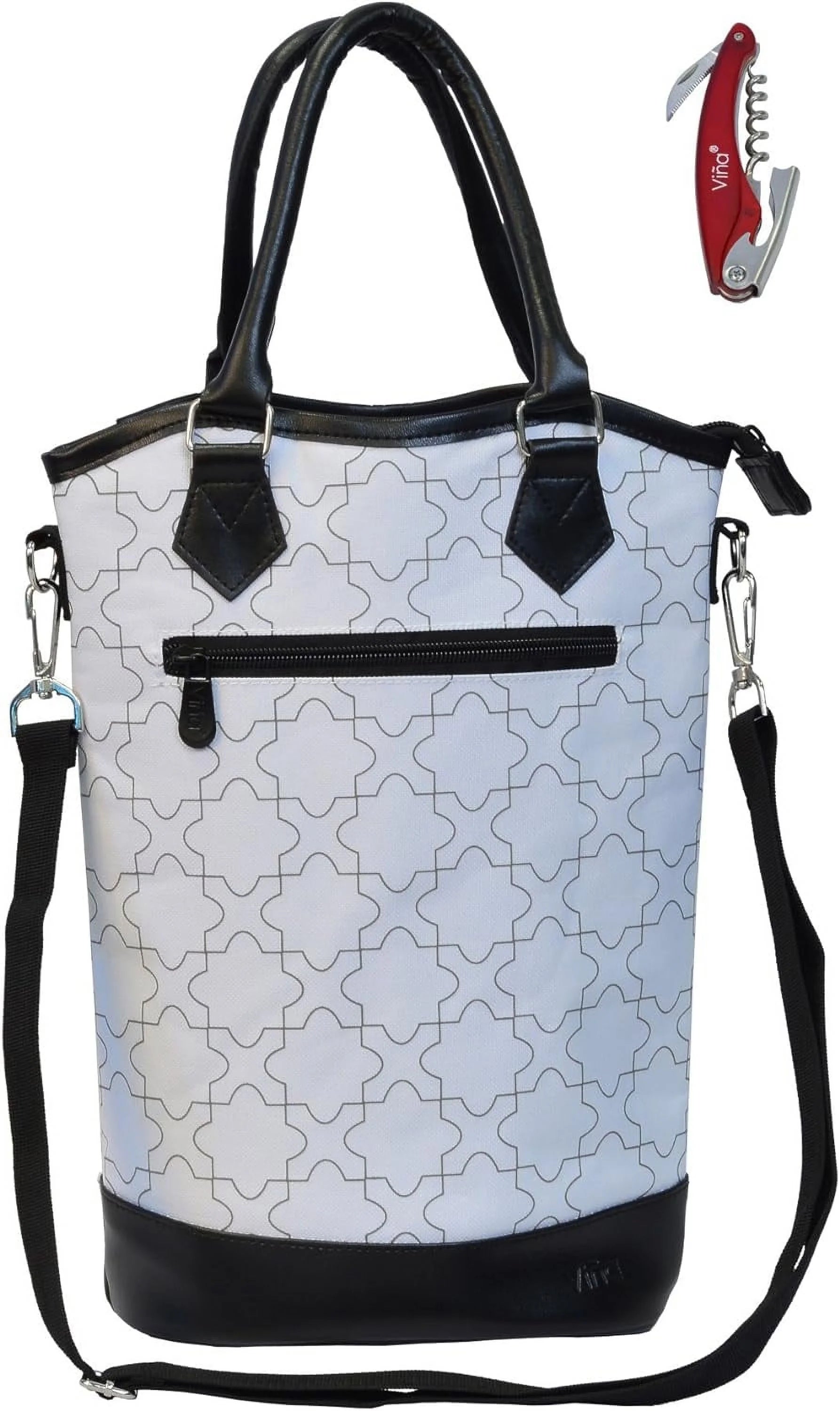 Deluxe 2 Bottle Wine Purse Tote Bag - Thermal Insulated Wine/Champagne Travel Cooler Bag Stylish Great For Taking Wine To Restaurants, Picnics, The Beach Or Any Occasion, White