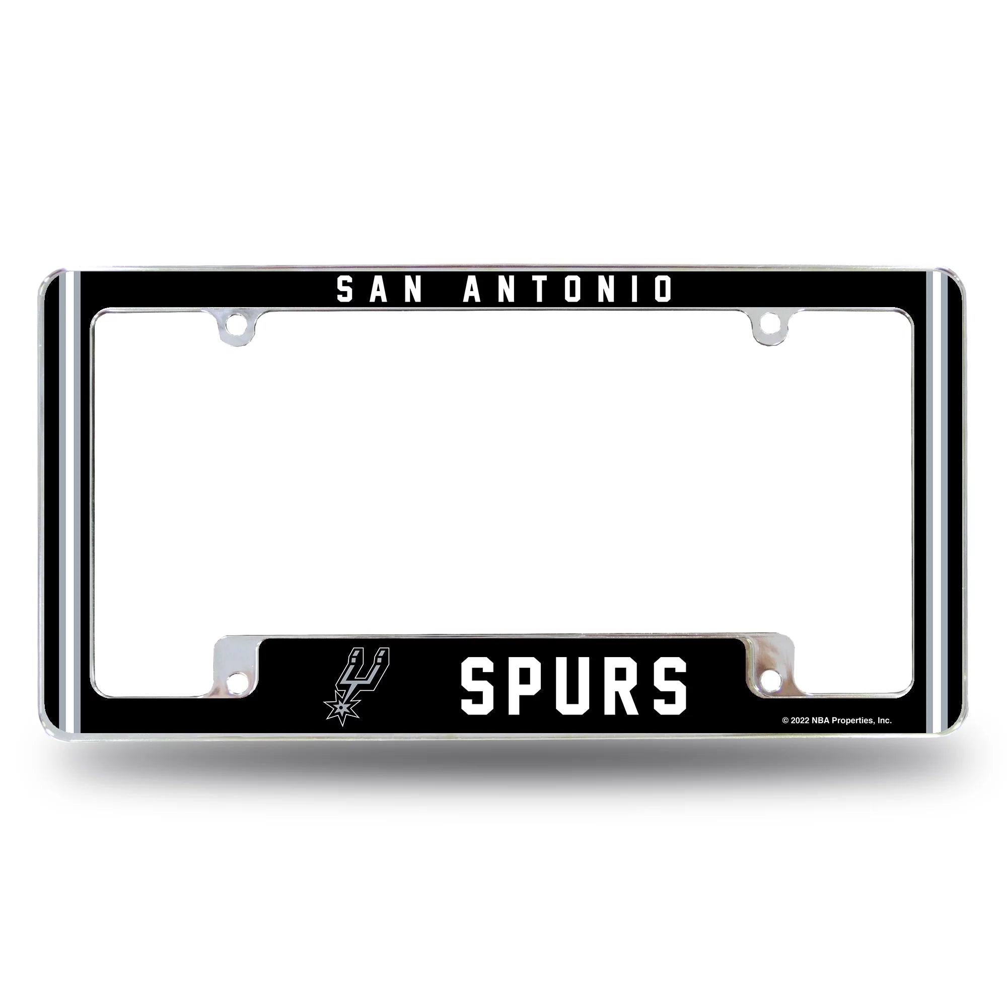 San Antonio Basketball Spurs Chrome Metal License Plate Frame with Full Frame Team Color Graphics