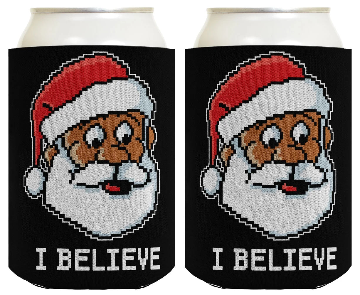 ThisWear Christmas Coolie I Believe Black Santa Christmas Presents 2-pack Can Coolies Drink Coolers Multi
