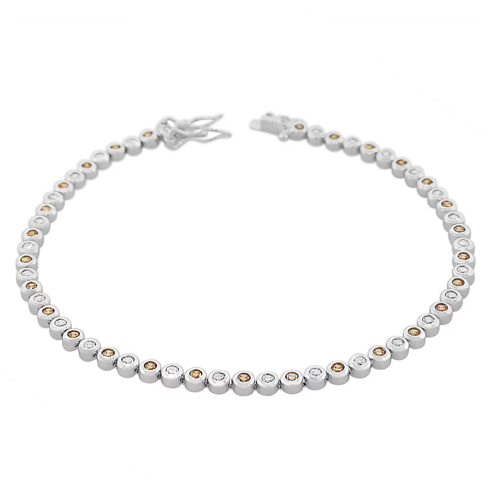 925 Sterling Silver Bezel-Set Round Multicolor CZ Classic Tennis Bracelet