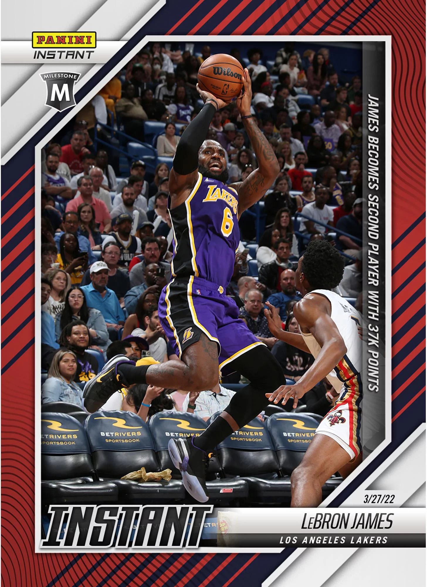 LeBron James Los Angeles Lakers Fanatics Exclusive Parallel Panini Instant James Becomes 2nd Player in NBA History with 37k Points Single Trading Card - Limited Edition of 99