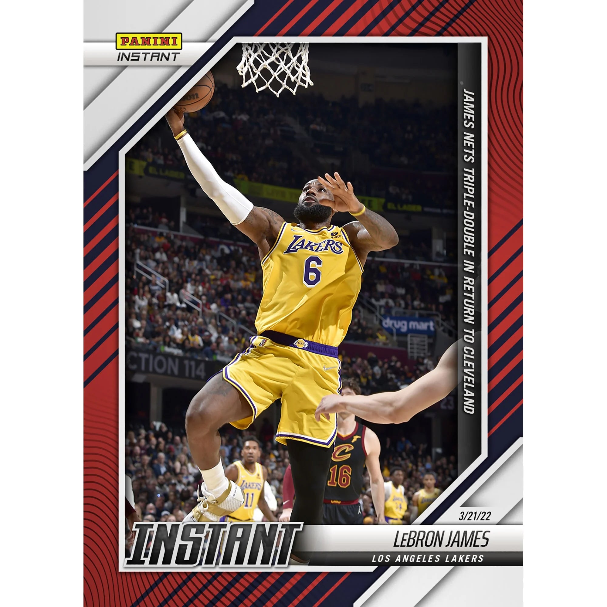 LeBron James Los Angeles Lakers Fanatics Exclusive Parallel Panini Instant James Nets Triple-Double in Return to Cleveland Single Trading Card - Limited Edition of 99