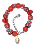 Delight Jewelry Goldtone Baseball/Softball Spinner Red Paw Print Bead Bracelet, 7+2